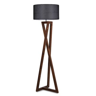 Floor lamp PWL-0126 pakoworld E27 wood walnut - black shape D45x43x150cm