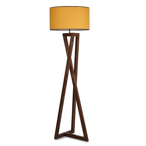 Floor lamp PWL-0126 pakoworld E27 wood walnut - yellow shape D45x43x150cm