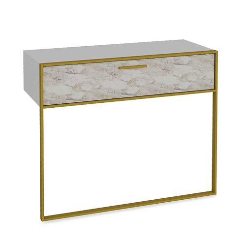 Console PWF-0298 pakoworld in white marble color with golden metal legs 90x38,5x77cm