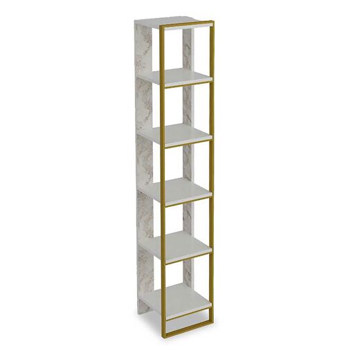 Bookcase PWF-0298 pakoworld in white marble color with golden metal frame 32x38,5x178,5cm