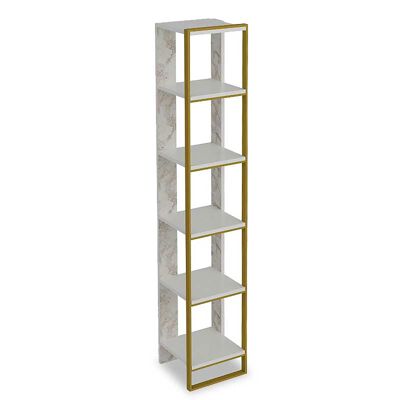 Bookcase PWF-0298 pakoworld in white marble color with golden metal frame 32x38,5x178,5cm