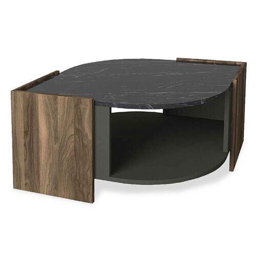 Coffee table PWF-0315 pakoworld in marble black-walnut-dark grey color 75x75x40cm