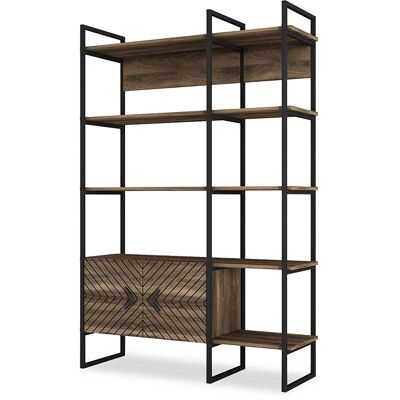 Bookcase PWF-0317 pakoworld in walnut color with black metal frame 120x39x180cm