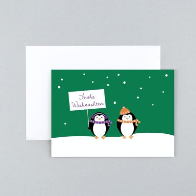 Weihnachtskarte Pinguin Peter Grün