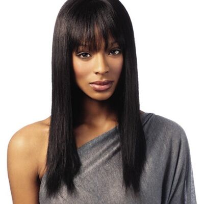 100% human hair straight slick long locks centre parting with fringe wig - colour 1