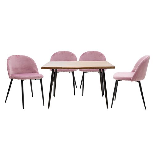 Dining table Neve-Melodi pakoworld set 5pcs walnut-black-pink 120x80x75cm