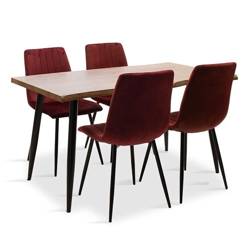 Dining table Neve-Noor pakoworld 5pcs MDF walnut with dark red velvet 140x80x76cm