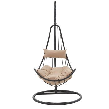 Balançoire de jardin suspendue Naama métal-pe gris-coussin beige 2