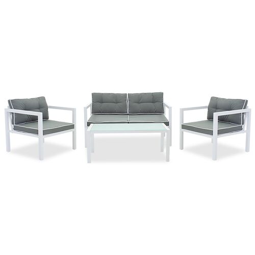 Sasha pakoworld garden lounge set 4pcs metal-glass white matte-dark gray fabric