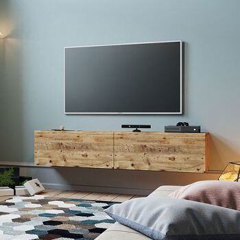 Dello pakoworld meuble TV mural couleur chêne 140x31,5x29,5cm 2