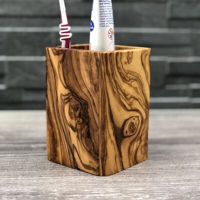 Toothbrush tumbler SQUARE made of olive wood