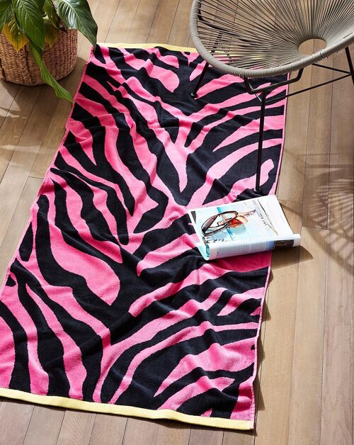 Jumbo Zebra Print Beach Towel Pink/Black