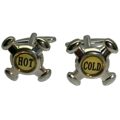 Hot And Cold Tap Cufflinks - Silver, White and Yellow
