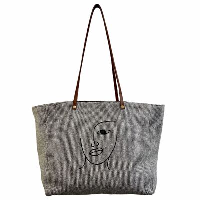 Mademoiselle bag, Face, Gray chambray