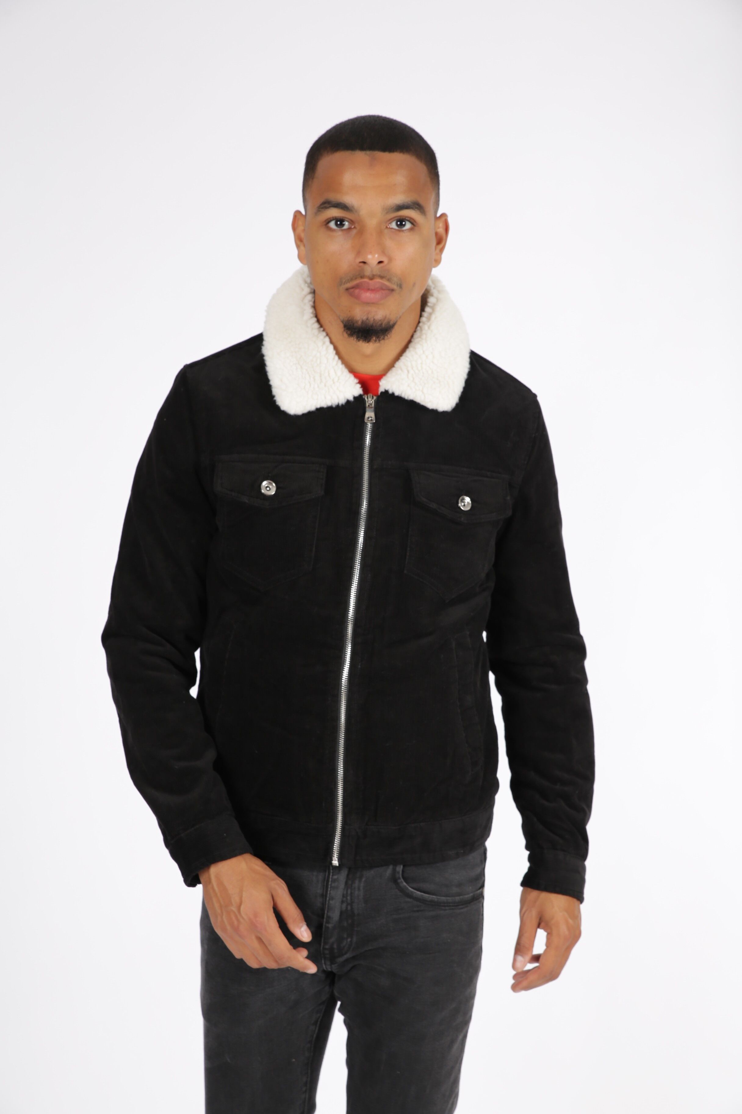 Veste jean discount noir col mouton