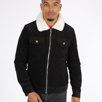 giacca nera collo shearling ma21009-3