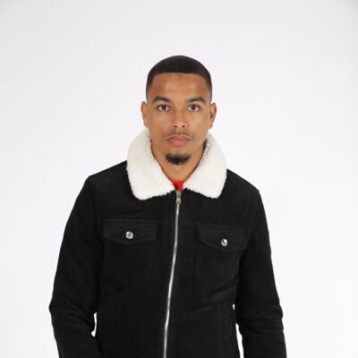 black shearling collar jacket ma21009-3