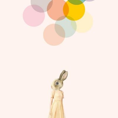 poster konijnmeisje ballonnen - A4