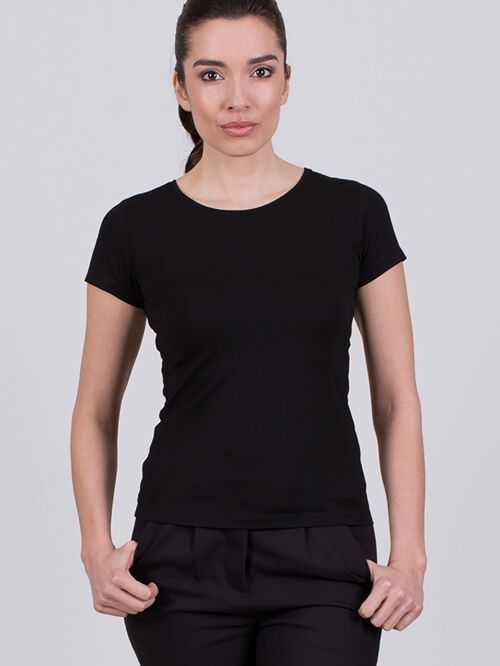 Women's t-shirt black cotton short sleeve with round neck- DALLAS