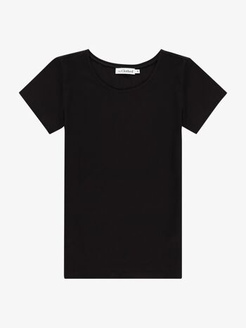 T-shirt femme noir en coton manches courtes col rond- DALLAS 2