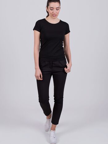 T-shirt femme noir en coton manches courtes col rond- DALLAS 3
