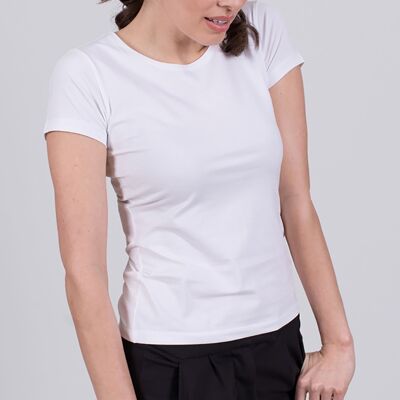 Damen-T-Shirt aus weißer Baumwolle mit kurzen Ärmeln und Rundhalsausschnitt – DALLAS