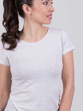 T-shirt femme gris chiné en coton manches courtes col rond- DALLAS 1