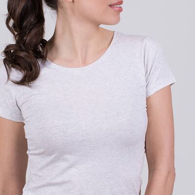 Camiseta mujer gris melange de algodón manga corta con cuello redondo- DALLAS