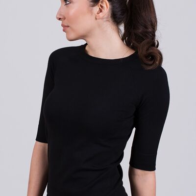 Ladies sweater black viscose round neck 1/2 sleeve - MOSCOW