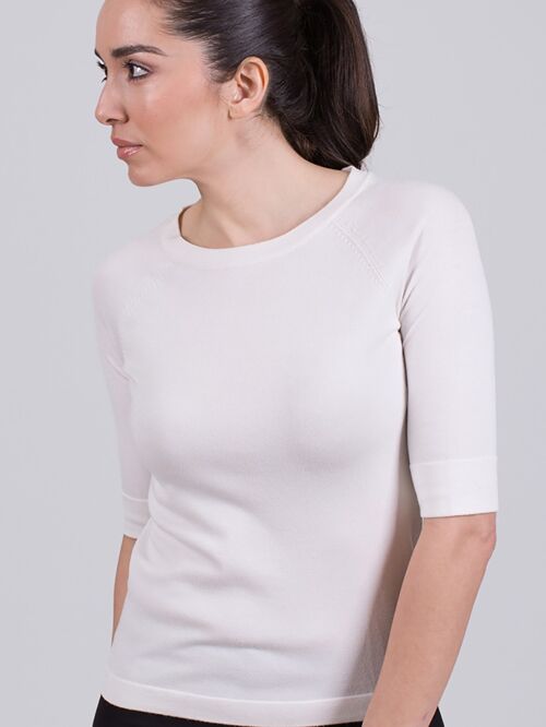 Women's sweater off-white viscose round neck 1/2 sleeve - MOSCOW