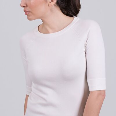 Jersey de mujer blanco roto de viscosa cuello redondo manga 1/2 - MOSCOW