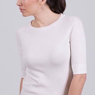 Pull femme écru en viscose col rond manche 1/2 - MOSCOU