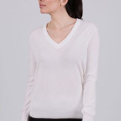 Women's off-white merino long-sleeved v-neck sweater - PARIS
