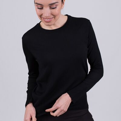 Women's sweater black merino long sleeve with round neck - BARCELONA