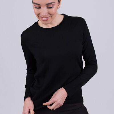 Pull femme mérinos noir manches longues col rond - BARCELONA