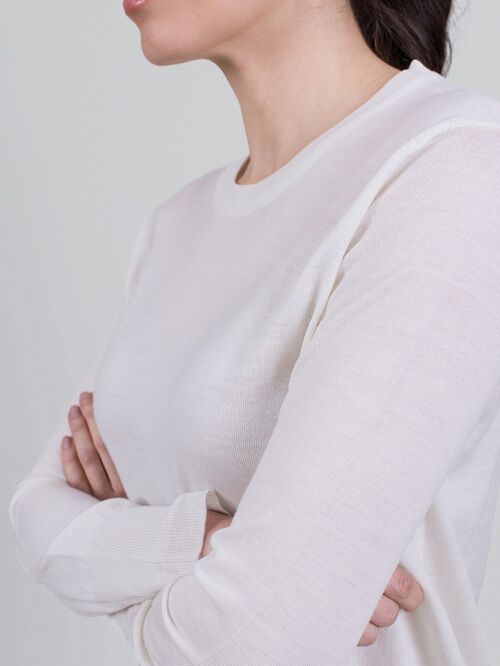 Women's off-white merino long-sleeved round-neck sweater - BARCELONA