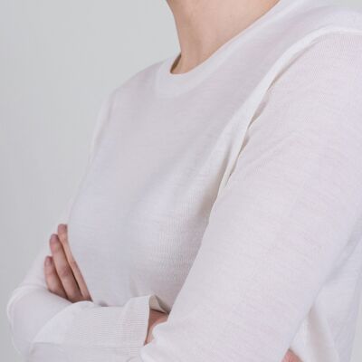 Jersey mujer merino blanco roto manga larga cuello redondo - BARCELONA