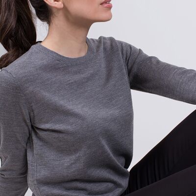 Jersey de mujer merino gris merino manga larga con cuello redondo- BARCELONA
