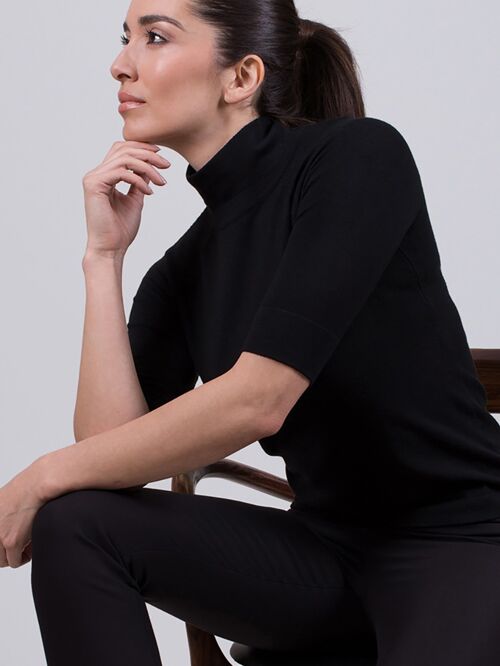 Women's sweater black viscose turtle neck 1/2 sleeve - DUBAI