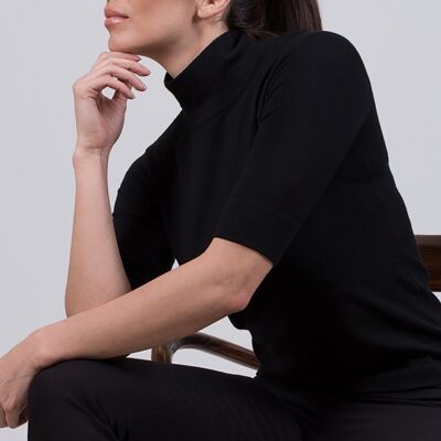 Jersey mujer viscosa negro cuello alto manga 1/2 - DUBAI