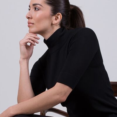 Jersey mujer viscosa negro cuello alto manga 1/2 - DUBAI