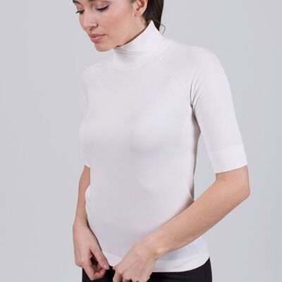Jersey de mujer blanco roto de viscosa cuello alto manga 1/2 - DUBAI