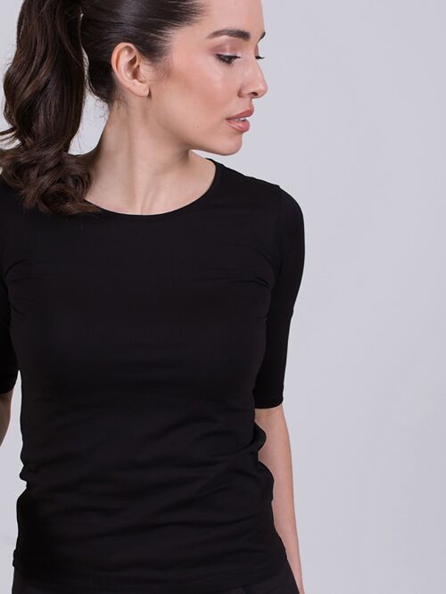 Women's T-Shirt Black Organic Cotton Round Neck 1/2 Sleeve - ATLANTA
