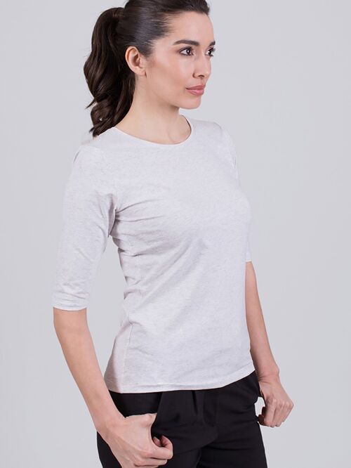 Women's T-Shirt Gray Melange Organic Cotton Round Neck 1/2 Sleeve - ATLANTA