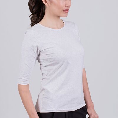 T-shirt da donna in cotone organico grigio melange girocollo 1/2 manica - ATLANTA