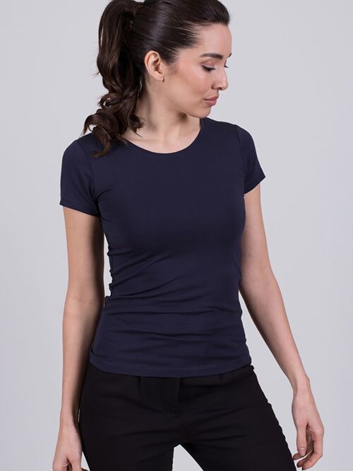 Women's t-shirt dark blue cotton short-sleeve with round neck- DALLAS