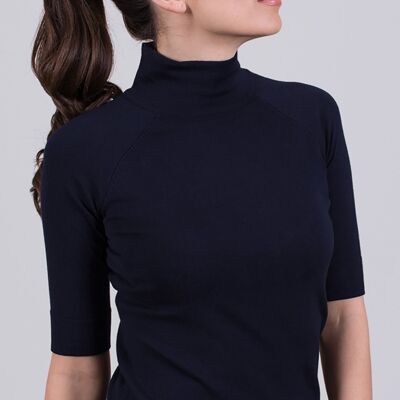 Jersey mujer viscosa azul oscuro manga 1/2 cuello alto - DUBAI