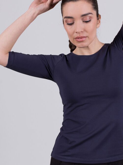 Women's T-Shirt Dark Blue Organic Cotton Round Neck 1/2 Sleeve - ATLANTA