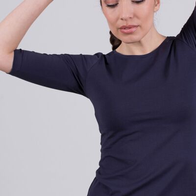 Dunkelblaues Damen-T-Shirt aus Bio-Baumwolle mit Rundhalsausschnitt und halben Ärmeln – ATLANTA