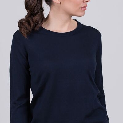 Women's sweater dark blue merino long-sleeve with round neck - BARCELONA